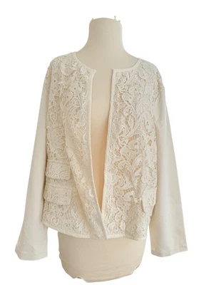 3 (XL) Chicos Mujer Frente Abierto Crema Corte Encaje Cárdigan Chaqueta NUEVO Foto 1 de 4