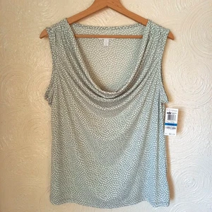 Macy's Charter Club Women's Cowl Neck Sleeveless Blouse Top XL Grey Ivory Print - Picture 1 of 7