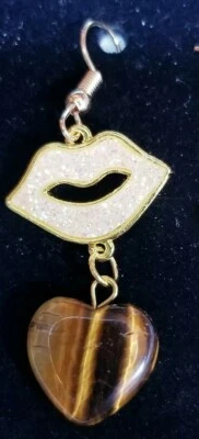 Genial Chakra Cristal Curativo Gancho Pendientes Ojo de Tigre Titanio Cristal Ágata Labios Foto 1 de 4