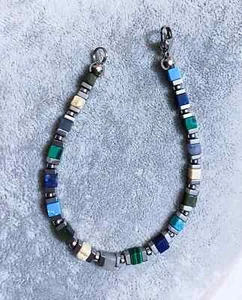 Bracciale Uomo Donna in Pietra Naturale Occhio di Tigre Lapislazzuli cubi 4mm - Foto 1 di 11