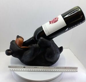 Big Black Bear Figurine Wine Bottle Holder Caddy Home Decor 11" Long Rivers Edge