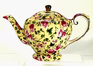 Vintage Arthur Wood & Son Pink Roses Chintz Teapot England Never Used - Picture 1 of 10