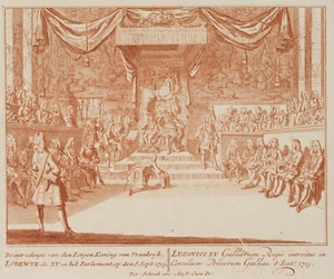 P. SCHENK (1660-1718), Ludwig XV, Proklamation, um 1712, Kupferstich Barock - Bild 1 von 4