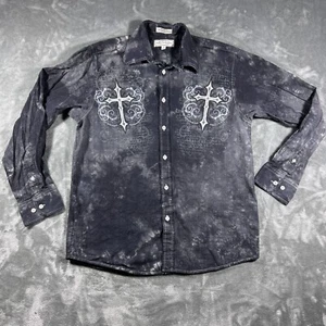 Eighty Eight Shirt Mens Medium Gray Tie Dye Goth Cross y2k - Picture 1 of 8