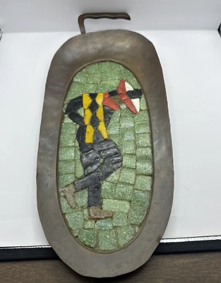 Vintage Mid-Century Modern Salvador Teran Brass And Glass Mosaic Tile Wall Tray - Image 1 of 4