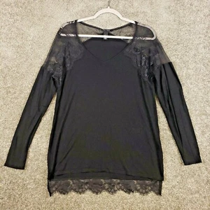 White House Black Market Dressy Long Sleeve Sheer Lace Shoulder Black S Womens - Picture 1 of 8