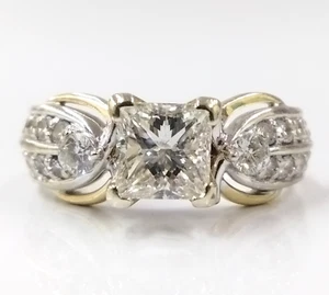 14K Yellow White Gold 1.25ct Center 1.65ctw Diamond Engagement Wedding Ring Set - Picture 1 of 6