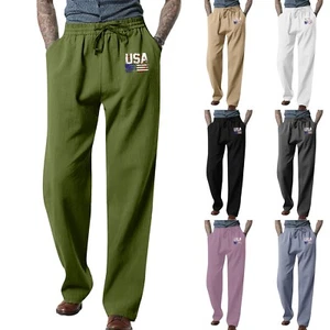 Men's Pants Lightweight Elastic Waist Printed Casual Work Dress Pants W/ Pockets - Picture 1 of 24