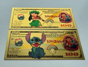 Lilo & Stitch Animation / Cartoon Gold Foil Souvenir Set -2 Notes - Picture 1 of 3