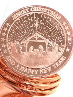 Feliz Navidad y Feliz Año Nuevo - PACK 18, 18 monedas de cobre de una onza -CANCIÓN DE CAÑAS Foto 1 de 4