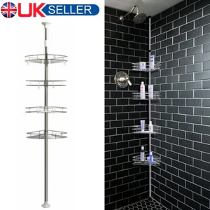 4 Tier Shower Corner Rack Shelf Telescopic Bathroom Kitchen Storage Organiser UK - Picture 1 of 31