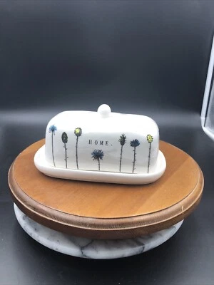 RAE DUNN ARTISAN COLLECTION by MAGENTA WHITE CERAMIC BUTTER DISH & COVER "HOME" - Image 1 of 4