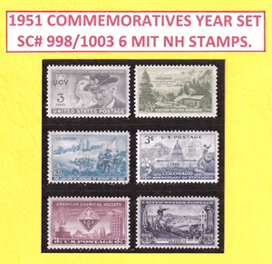 jis36 US STAMP 1951 YEAR SET SC# 998/1003 3c LOT OF 6 **MINT NH 061 - Picture 1 of 1