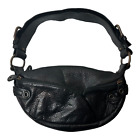 Francesco Biasia Black Leather Shoulder Bag Pockets Adjustable Strap Italy Y2K