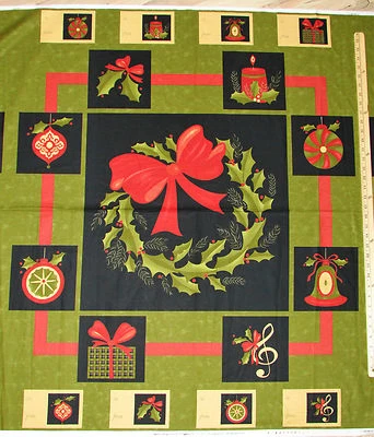 Delightful December Christmas Wreath  Moda Fabric 1 Yard Panel  #17870 - Image 1 of 3