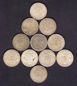 Nepal - Shah Dynasty. Silver 2 Mohars.. (1911-50) Tribhuvana Bir Bikram x 11 pce - Imagen 1 de 2