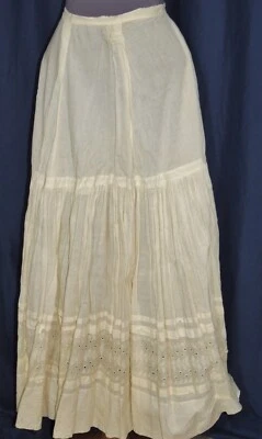 Victorian Ivory Cotton Embroidered Eyelet Gathered Skirt sm w- 23 - Image 1 of 4