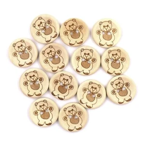 25pcs 15mm Wooden Buttons 2-Holes Teddy Pattern for Handmade Clothes - Picture 1 of 1