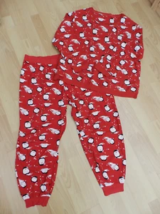M & S Red Fleece Long Sleeved Pyjamas With Cute Penguin Design - Size 20-22 - Picture 1 of 2