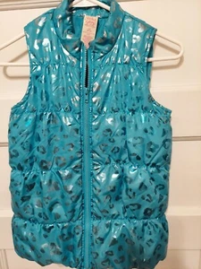 Faded Glory Girl's Size 10/12 Blue Shiny Designed Zip Front Puffer Vest  - Picture 1 of 11