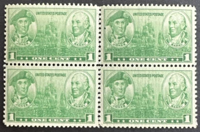 US 1936 Scott# 790 Block of 4 MH OG Navy issue John Paul Jones & J. Barry 1¢ - Image 1 of 2