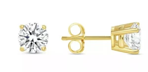 2.00Ct Round D/VVS1 Lab Created W.Sapphire Stud Earrings 14K Solid Yellow Gold - Picture 1 of 9