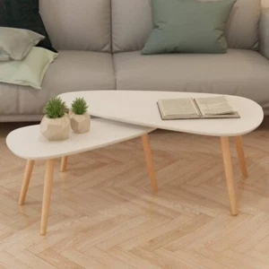 NNEVL Coffee Table Set 2 Pieces Solid Pinewood White - Picture 1 of 11