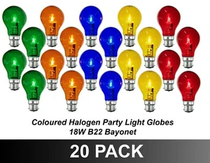 20 x Coloured Festoon Party Light Globes Bulbs Lamps 18W 240V B22 Bayonet BC - Picture 1 of 3