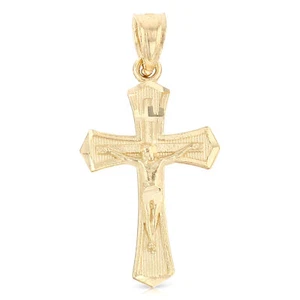 14K Yellow Gold Religious Crucifix with Jesus Cross Pendant For Necklace Chain - Picture 1 of 7
