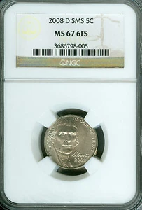 2008 D JEFFERSON NICKEL NGC MS67 6FS SMS  . - Picture 1 of 4