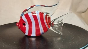 Statuina pesce a righe Art Glass arancio o rosso/bianco - Foto 1 di 4