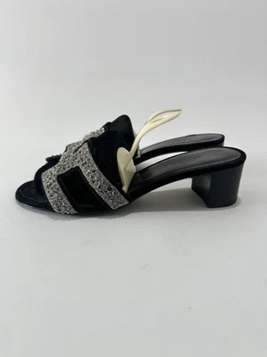 Sandalias deslizantes Hermes negras de gamuza Oasis adornadas talla 36 EU/6 US/3 UK Foto 1 de 4
