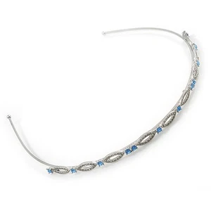 Braut/Hochzeit/Abschlussball rhodiniert hellblau/klar Kristall Diadem Stirnband - Bild 1 von 4
