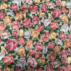 Cranston Pink  Tulip Tulips Floral  Cotton Fabric 54x45 T1 - Picture 1 of 6