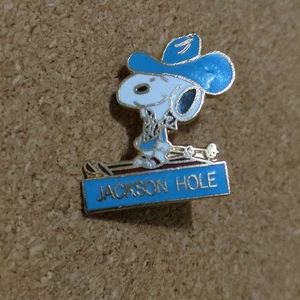 Vintage Snoopy Peanuts Jackson Hole Wyoming Anstecknadel hinten Skifahren - Bild 1 von 3