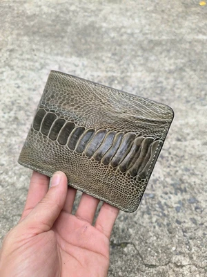 Real Olive Ostrich Leg Leather Bifold Wallet Cardholder Men Wallet Handmade - Image 1 of 4