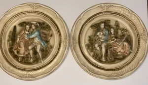 Vintage Pair Of Large 14 Inch 3D Victorian Couple Lovers Chalk ware Plaques - Picture 1 of 19