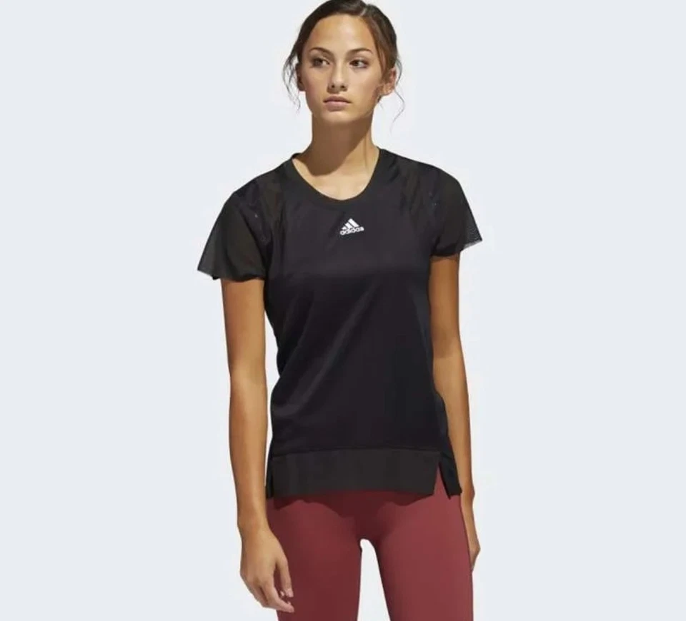 Camiseta Adidas HEAT.RDY Mujer Entrenamiento Top Negra Manga Corta Gimnasio Transpirable Foto 1 de 4