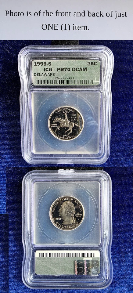 1999 S State Quarter Delaware ICG PR70 DCAM Clad Proof 25C - Image 1 of 1