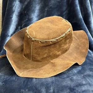 Vintage Handmade Suede Cowboy Hat Rustic Western Leather Unique Rockabilly - Picture 1 of 8