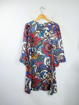 NOVO Vestido ETRO 100% Seda Paislley Manga Babado Flutter IT 50 / EUA 14-16 - Imagem 1 de 4