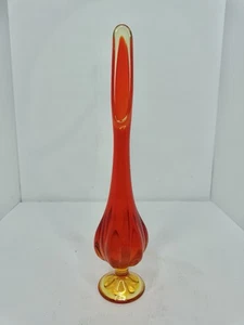Vintage MCM Viking Glass 13” Mini Epic 6 Petal Swung Vase Persimmon Stunning - Picture 1 of 5