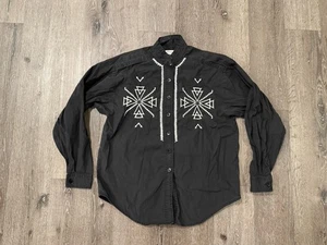Vintage Panhandle Slim Western Shirt Mens Medium Black Aztec Navajo Band Collar  - Picture 1 of 10