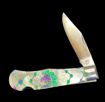 Pocketknife Jimmy Sabo Jumbo Trapper Lockback Exotic MOP KP-1533 - Image 1 of 4