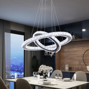 LED Crystal Chandelier 2 Rings Ceiling Light Pendant Living Room Cool White - Picture 1 of 10