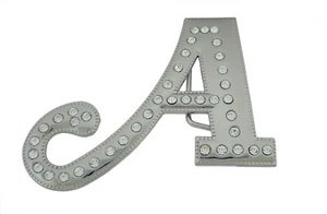 Initial a Letter A Western Gürtelschnalle Silber Metall Eisstil Strasssteine Herren - Bild 1 von 7
