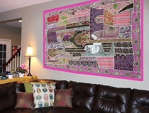 Zardozi Tapestry Hand Patchwork Beaded Embroidered Wall Hanging Heavy Sequins  - Picture 1 of 4