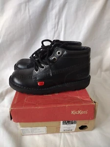 Kickers Juniors Kick Hi J Core Black Leather Boots Shoes UK 2 / EU 33 NEW - Picture 1 of 8