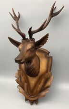 Vintage Black Forest Hand Carved Wood DEER Head STAG Figure SCULPTURE glass eyes