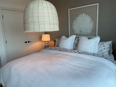 King Size Duvet Cover Set Cotton Honeycomb White Pottery Barn with 2 Euro Sham - Image 1 of 4